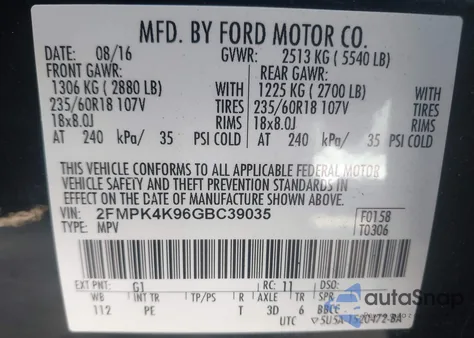 2016 Ford Edge Titanium z USA, uszkodzony, nr VIN 2FMPK4K96GBC39035